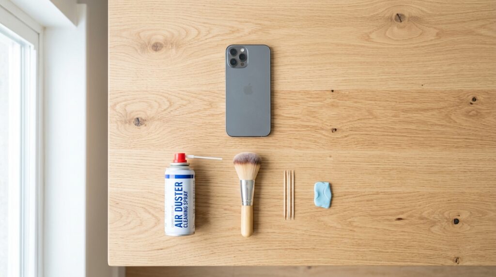 A neat, aesthetic flat-lay of the recommended cleaning tools.